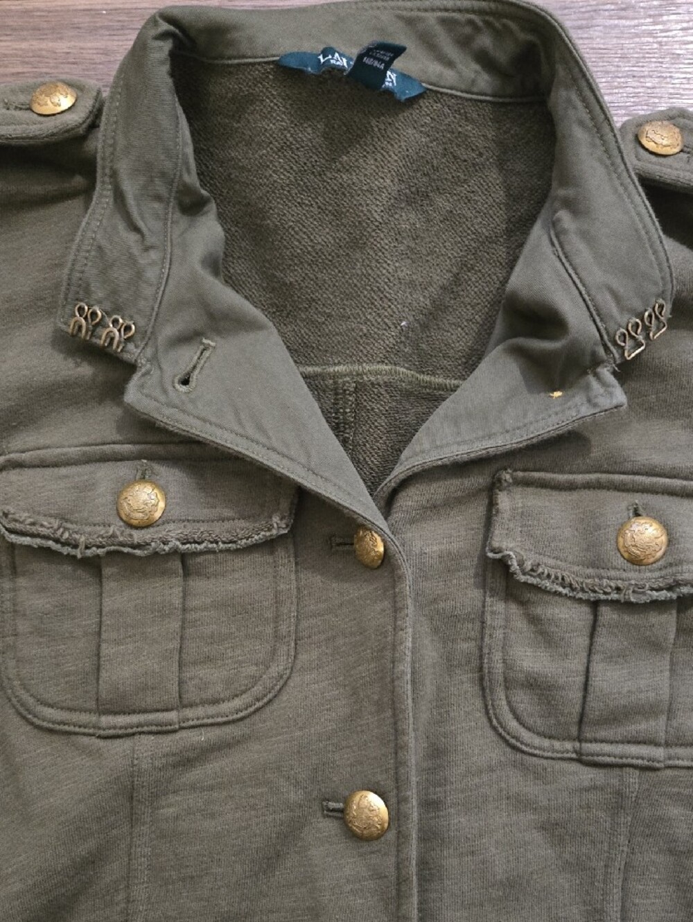 LRL Olive Green French Terry Cargo Utility Fall Jacket Buttons S Military Style - Picture 7 of 10